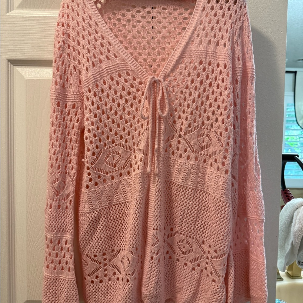 Pink Crochet Knit Cardigan